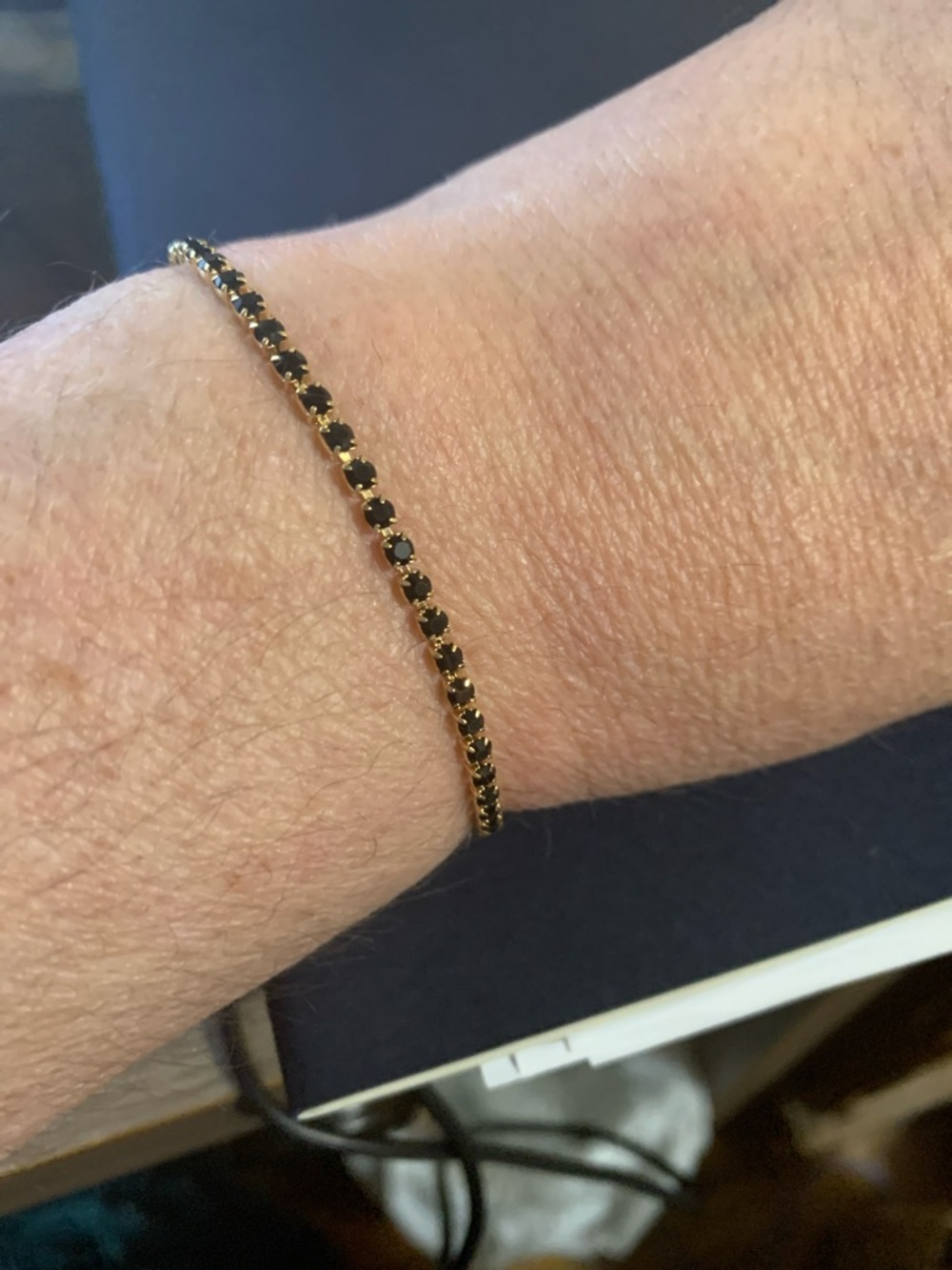 Gold-Tone Tennis Bracelet with Black Stones - Women Jewelry
